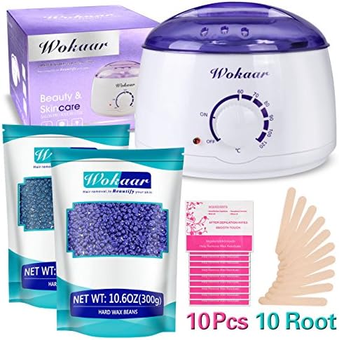 Wax Kit Heater Hair Removal Waxing Kit Rapid Melt Electric Wax Warmer with 600g Wax Beans & 10 Wax Applicator Sticks & 10 Wax Remove Paper