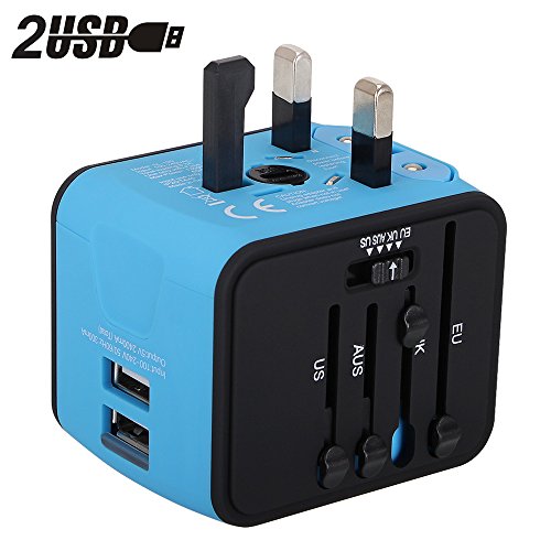 Adaptador de Viaje, Adaptador Enchufe Universal todo en uno Adaptador de Corriente Internacional con Dos USB cubre más de 150 Países Europa,Canadá,México ymás para Dispositivos Android y IOS- Milool