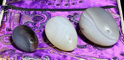 Yoni egg X3 - Gray agate - InnoCristaux© - Hand Made with Love - Pierced - Semi-precious stone jade egg for perineal reeducation - Yoga - Tantra - Taoism