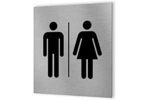 DECOHO - Pictogramme WC format 20 cm x 20 cm en Dibond Aluminium brossé - Modèle toilettes Homme/Femme - Argent