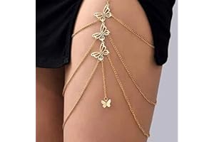Flovel Boho Butterfly Leg Chain Gold Layered Body Chains Nightclub Thigh Chain Adjustable Jewellery for Women and Girls