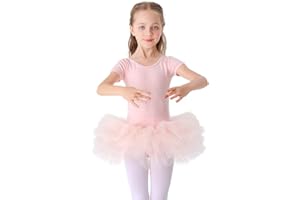 Bezioner Tutu de Danse Classique Robe de Ballet Justaucorps en Coton Manche Courte pour Fille Rose (Entrejambe avec Bouton)