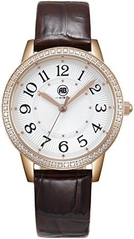 DMwatch Dark-Brown Leather Strap Dial Digital Display White 34mm Case Rose-Gold Bezel With Crystal Fashion Women's Wrist Watches