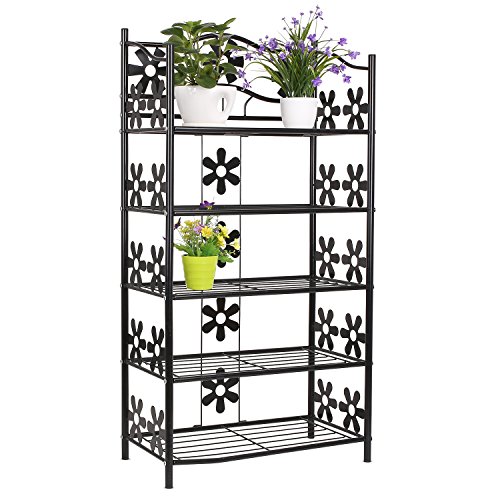 FEMOR 4/5 Stufen Gartenregal Blumenregal Blumentreppe Pflanzentreppe Regal Blumen Garten schwarz (5 Ablageflächen)