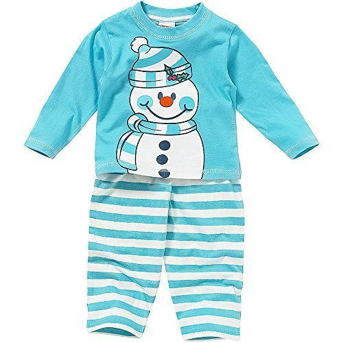 Childs Boys Girls Cute Christmas Snowman Striped Pyjamas - Pale Blue - 6/12 Months