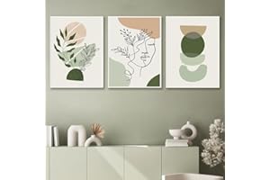 BeiYiHo 3 Affiches Abstrait Vert 30x40 Tableau Boheme Chic Salon Cuisine Poster Geometrique Visage Femme Abstrait Impression sur Toile Decoration Chambre Adulte Boho Vert d'eau (BYC-30x40)