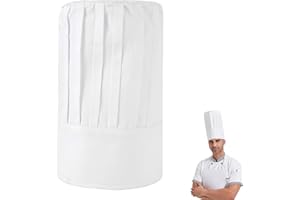 Kighdel Apparel Chef Hat,Chefs Hat Disposable Unisex Cotton Chef Hats for Adults,Comfortable 11.8 Inch Tall Elastic Tall Elastic Mushroom Chef Hat Suitable for Kitchen Hotel Restaurant Cooking (White)