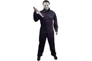 Geplaimir Halloween Killer Kostüm für Erwachsene 2-teiliges Herren Blutverschmiertes Messer Horror Cosplay Kostüm Set für Halloween Fasching Mottoparty Arbeitsoveralls Overall Blau Navy, Keine Maske