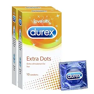 Durex Extra Dotted Condoms for Men - 10 Count (Pack of 2) |Ribbed and Dotted for Extra Stimulation|Suitable for use with lubes & toys