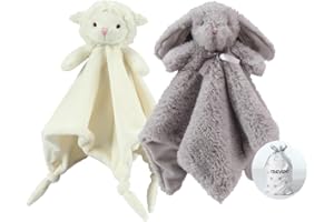 CREVENT 2pcs Soft Plush Animal Face Security Blankets for Boys and Girls, Great Gifts for Birthday Baby Shower (Sheep + Bunny)