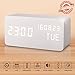 Produktbild LED Digital Wecker Modern Holz Wecker Tischuhr mit Uhrzeit/Datum/Woche/Temperatur Anzeige,Einstellbare Helligkeit Sound Control-Schreibtisch-Wecker für Heim und Büro (Weiß)