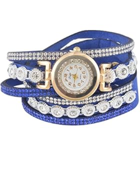 SSITG Damen Uhr Armbanduhr Quarzuhr Wickelarmband Analog Strass Farben 40cm
