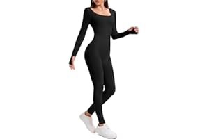 OOHOKAY Jumpsuit Damen Lang Eng Yoga Bodysuit Hohe Taille Overall Stretch Shape Langarm Sport Jumpsuit Leggings Hosen Set Scrunch Butt Sportkleidung Frauen Playsuits Einteiler