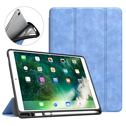MoKo Case for iPad Pro 10.5 with Apple Pencil Holder Slim Lightweight Smart Shell Stand Cover Case with Auto Wake/Sleep for Apple iPad Pro 10.5 Inch 2017 Released Tablet, Light BLUE