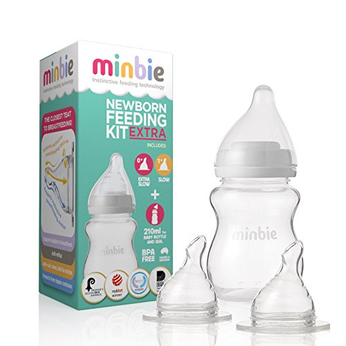 Minbie Newborn Feeding Kit Plus - 2 Nipples Included - Slow & Extra Slow Flow