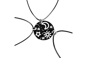 QEQSHQO Paquete de 3 Collares con Estrella Negra, Sol y Luna, Collar de Amistad, Regalo de cumpleaños para niñas, Collar con Colgante, Regalo