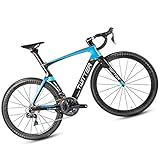 Bicicletta da Strada, Materiale in Fibra di Carbonio/Livello di Gara, Adatto per Persone di Altezza, Bicicletta per Famiglie con Ciclo Sportivo, Blu/Rosso,Blue,52CM