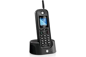 Motorola - O201 DECT kabelloses Festnetztelefon, Anrufer-ID, Hintergrundbeleuchtung, Telefonbuch mit 200 Nummern, große Reichweite, Freisprecheinrichtung, ideal für den Außenbereich, Schwarz
