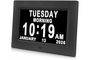 Jaihonda Dementia Clock Digital Calendar Clocks with Days Dates and Time of Day for Elderly with 12 Alarns Reminder+5 Levels Auto Dimmer Alzheimers Clock