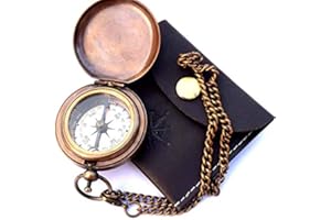 NAUTICAL REPLICA HUB Réplica náutica de latón Hecho a Mano con brújula Abierta con Funda de Piel, Bolsillo y brújula de Regalo para Senderismo y Camping