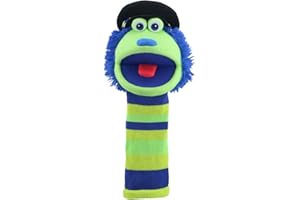 The Puppet Company Bobby ECO Sockette Hand Puppet - Eco-Friendly Policeman Puppet Toy with Squeaky Tongue -Interactive Fun for Kids & Adults - Blue Patchwork Design - 38cm