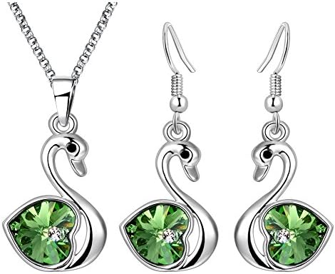 Swarovski Elements Crystal Swan Necklace 18" And Earrings 3-Piece Set-CN3354