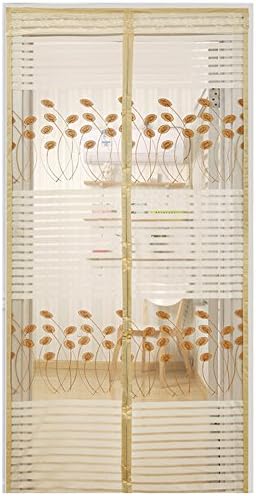 GZQ Magnetic Fly Screen Lace Door Hands-Free Bug-Proof Curtain Micro Mesh Curtain Top-To-Bottom Seal Magnet Seamless Closure Easy- Install Beige,95*210Cm