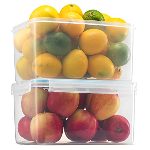 KomaxBiokips Large Food Storage Container 155oz. (set of 2) - Airtight, Leakproof With Locking Lids - BPA Free Plastic - Microwave, Freezer and Dishwasher Safe - Great For Fruit & Vegetables