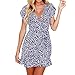 Produktbild Damen kleid Hffan Frauen Elegant Kurzarm Blumendruck V-Ausschnitt Sommer Mini Abend Party Kleid Abendkleid MiniKleid Freizeitkleid Cocktailkleid Spitzenkleid SommerKleid (Blau, M)