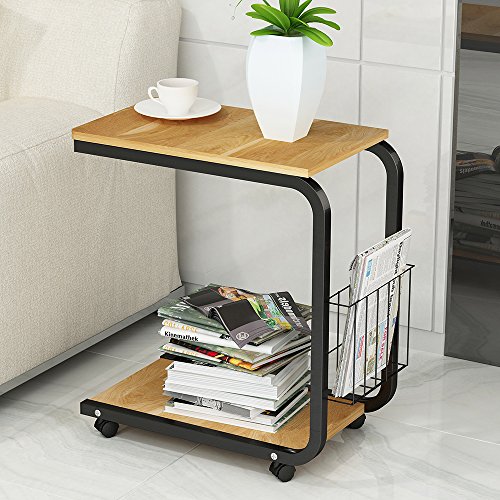 Soges Beistell-Tisch 51 x 30 x 56 cm Laptoptisch Notebookständer mit Rollen zum Bremsen für Notebook, weißen Ahornfarben - 3