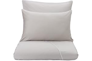 ‎URBANARA URBANARA Bettbezug Lanton 155 x 220 cm – 100% Reine Baumwolle, Steingrau mit Paspelierung in Weiß – Satin Bettwäsche Bettdecken-Bezug