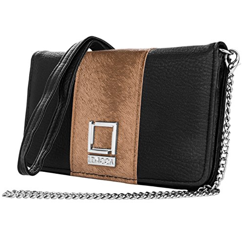 Preisvergleich Produktbild Lencca nikina Vegan Leder Umhängetasche-Clutch Geldbeutel Geldbörse mit Kette Schultergurt, Copper / Black, Einheitsgröße