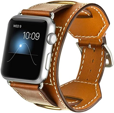 Apple Watch Band,iWatch Bands Genuine Leather Strap Smart Watch Band Bracelet Replacement Wristband with Stainless Steel Adapter Metal Clasp for Apple Watch 42mm(Brown)
