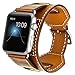 Produktbild Apple Watch Band, iWatch Bands echtes Leder Band Smart Armbanduhr Band Armband Ersatz-Armband mit Edelstahl Adapter Metall Schließe für Apple Watch