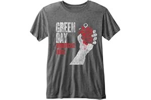 ROCK OFF OFFICIALLY LICENSED PRODUCTS Green Day T Shirt American Idiot Vintage Official Unisex Charcoal Grey Burnout