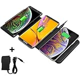 zealsound Qi Ladestation, Wireless Charger, Wireless Charging Pad 3 Telefone Wireless Charger Premium Lederpad Kabellose Ladestation für Alle Qi-fähigen Telefone-(Schwarz)