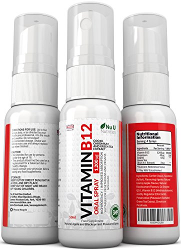 Vitamin B12 Spray | 1,200 µg 50ml Spray with CoQ10, Chromium and Green Tea Extract | Natural Apple and Blackcurrant Flavour | Improved Absorption | Vegetarian and Vegan Vitamin B12 by Nu U Nutrition - Image 6
