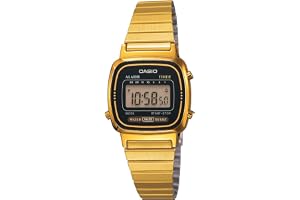 Casio Women Vintage LA670WGA-1DF Black Digital Dial Gold Stainless Steel Band D124