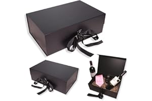 JAZLAX Large Luxury Gift Boxes for Presents Size 33x22x11cm, Magnetic Gift Box for Birthday Wedding Bridesmaid Groomsman Anniversary Valentines Baby Gift etc (Black with Ribbon)
