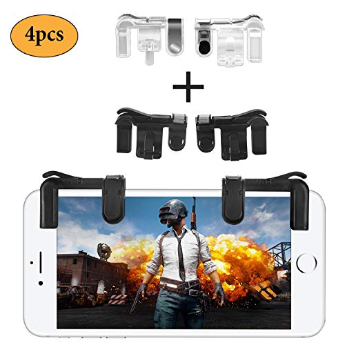 Preisvergleich Produktbild Newseego PUBG Mobile Gamecontroller, 2 Paar Telefonauslöser Sensitive Gaming Shoot Feuerknöpfe Shooting Game Trigger für PUBG / Fornite / Survivor / Royale (Schwarz + Transparente Metall-Trigger)