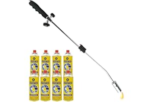BARGAINS-GALORE Weed Burner + 8 Butane Gas Canisters - Killer Wand Blowtorch Garden Outdoor Weeds Grass Moss Fungus Auto Ignition Adjustable Flame Flame Thrower | 8 Gas Bottles - Weedkiller