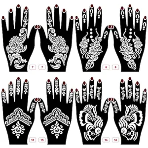 Apcute Mehandi Stickers Set of 8 Piece Henna Tattoo stencil for Women, Girls and kids Easy to use in just 4 steps Mehendi Kit for Both hand Design No Apcute_7_8_15_16