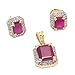 Geode Delight Gold Plated Ruby Colored Stone American Diamond Pendant Set For Women RS.499.00