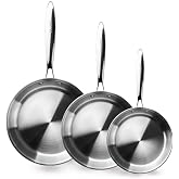 IBILI - Set of 3 Frying Pans 20-24 - 26 cm, Triply Natural, Stainless Steel, Suitable for Induction, Non-Stick