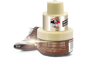 BUFALO Búfalo Express - Betún en Crema Autobrillante Color Marrón, Cuidado del Calzado y Color, Brillo Satinado Superior, Esponja Integrada - Tarro de 40ml