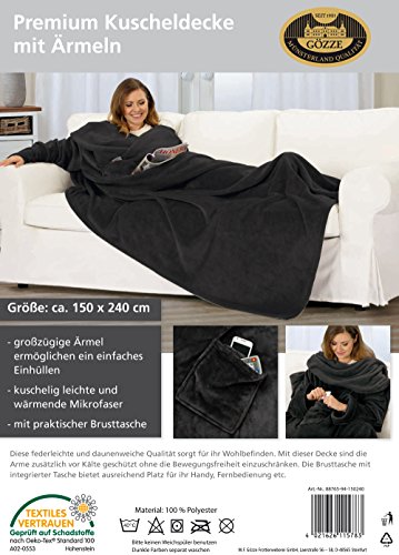 Gözze Premium Kuscheldecke mit Ärmel, 150 x 240 cm, mit Brusttasche, Schwarz, 88765-94-150240 - 5