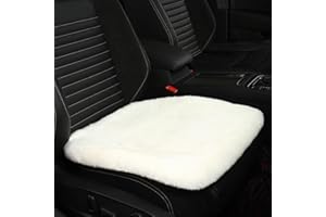 IRIWOOL Genuine Sheepskin Auto Seat Pad, Australian Soft Wool Seat Cover Breathable and Sweat-Wicking Comfort Warm Universal Fit,19.2 inch x19.2 inch (Front seat Cushion 1pc, Ivory White)