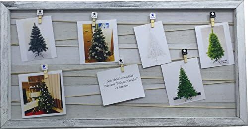 15 models of wooden wall frame with rope support and small decorated clothespins, vintage clip picture holder (Broken white, 32 x 62 cm)