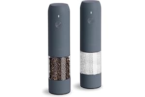 TLYSXPRO Juego de Molinillo Pimienta Eléctrico y Salero, Recargable por USB, Molinillo de Salero y Pimentero con Granulometría Ajustable, Salero y Pimentero Eléctrico, Luz LED (2 Piezas, Azul-Gris)