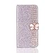 Produktbild Ostop Brieftasche Lederhülle für iPhone 8 Plus,iPhone 7 Plus Hülle,Glitzer Stilvoll Silber Schutzhülle Diamant Kartenfach Standfunktion Flip Abdeckung 3D Kristall Schmetterling Magnetverschluss